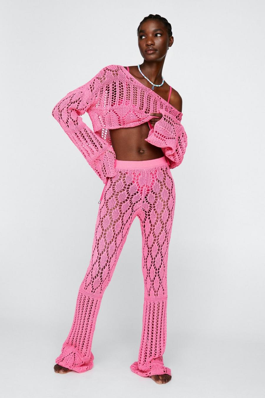 Mixed Crochet High Waisted Flared Pants