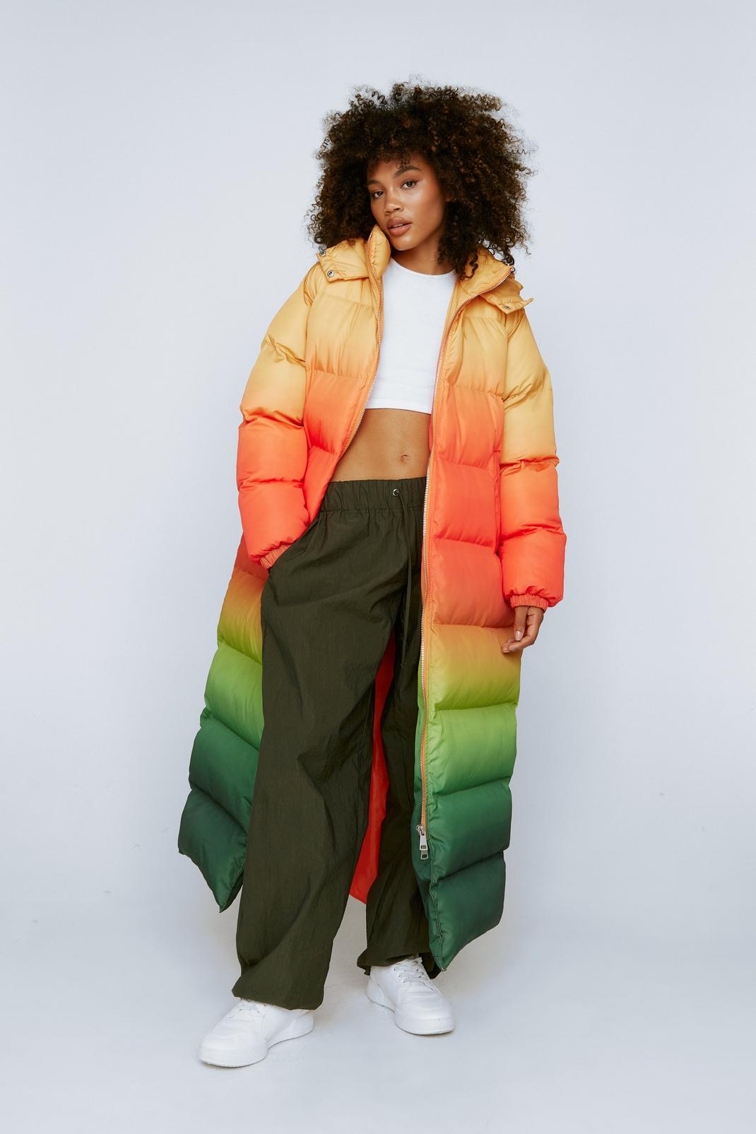 Multi Premium Rainbow Oversized Longline Puffer Coat image number 1