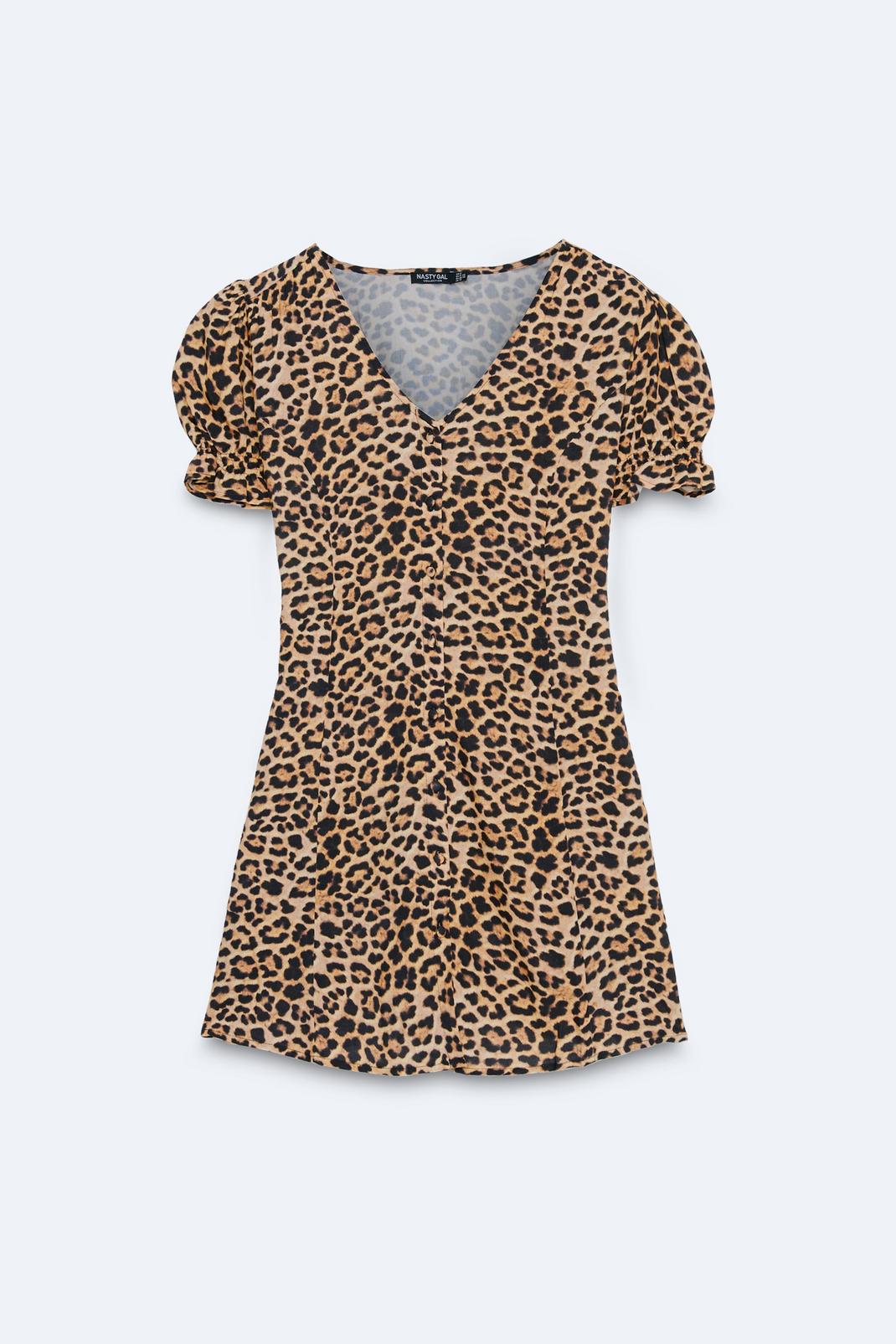 Mini robe boutonnée imprimé léopard, Brown image number 1