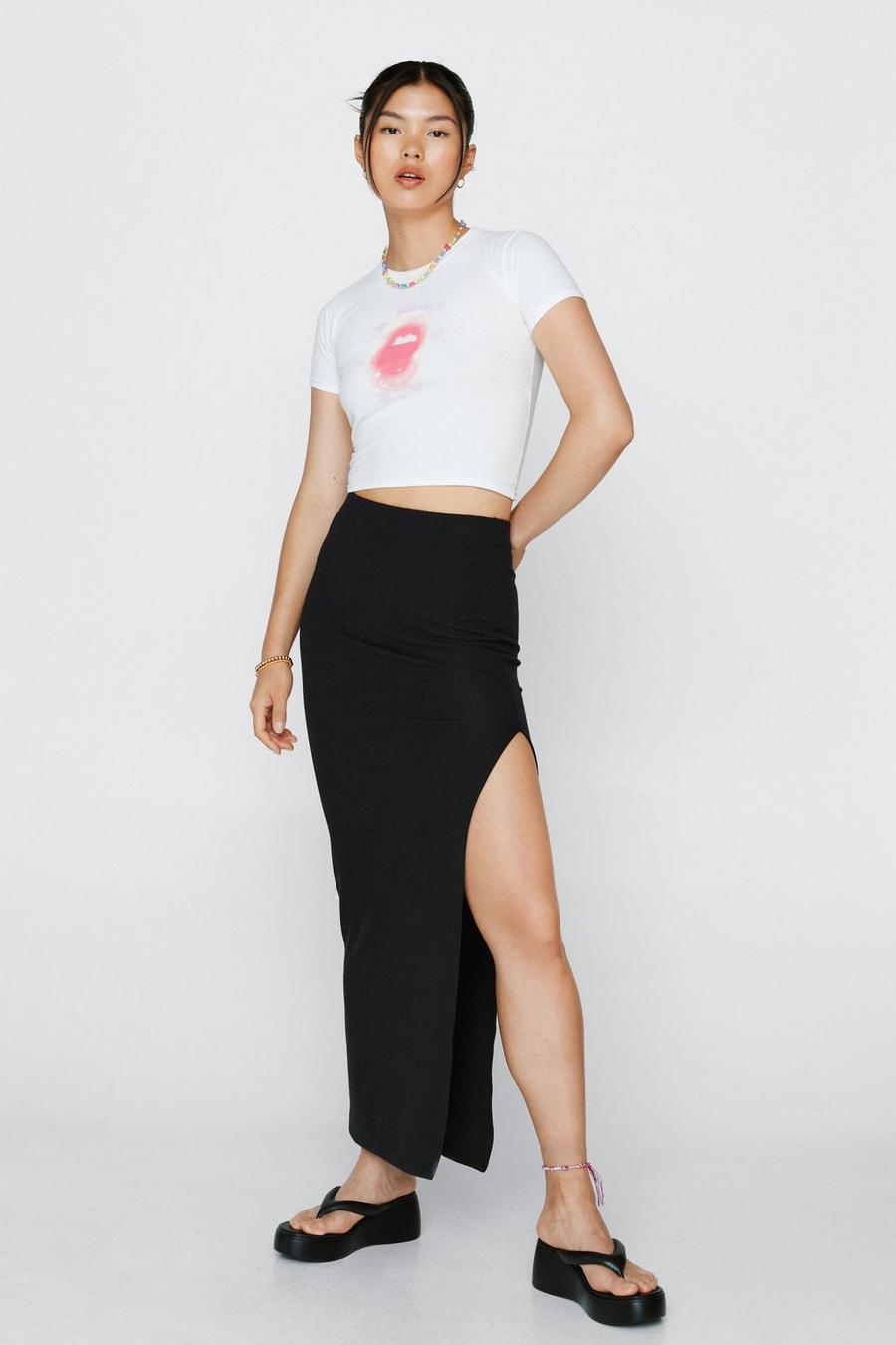 Ribbed Side Split Maxi Skirt 