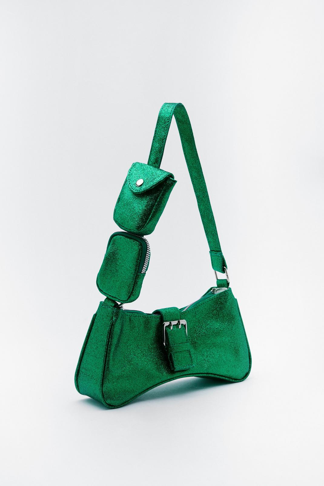 Green Sequin Buckle Multi Pocket Shoulder Bag image number 1