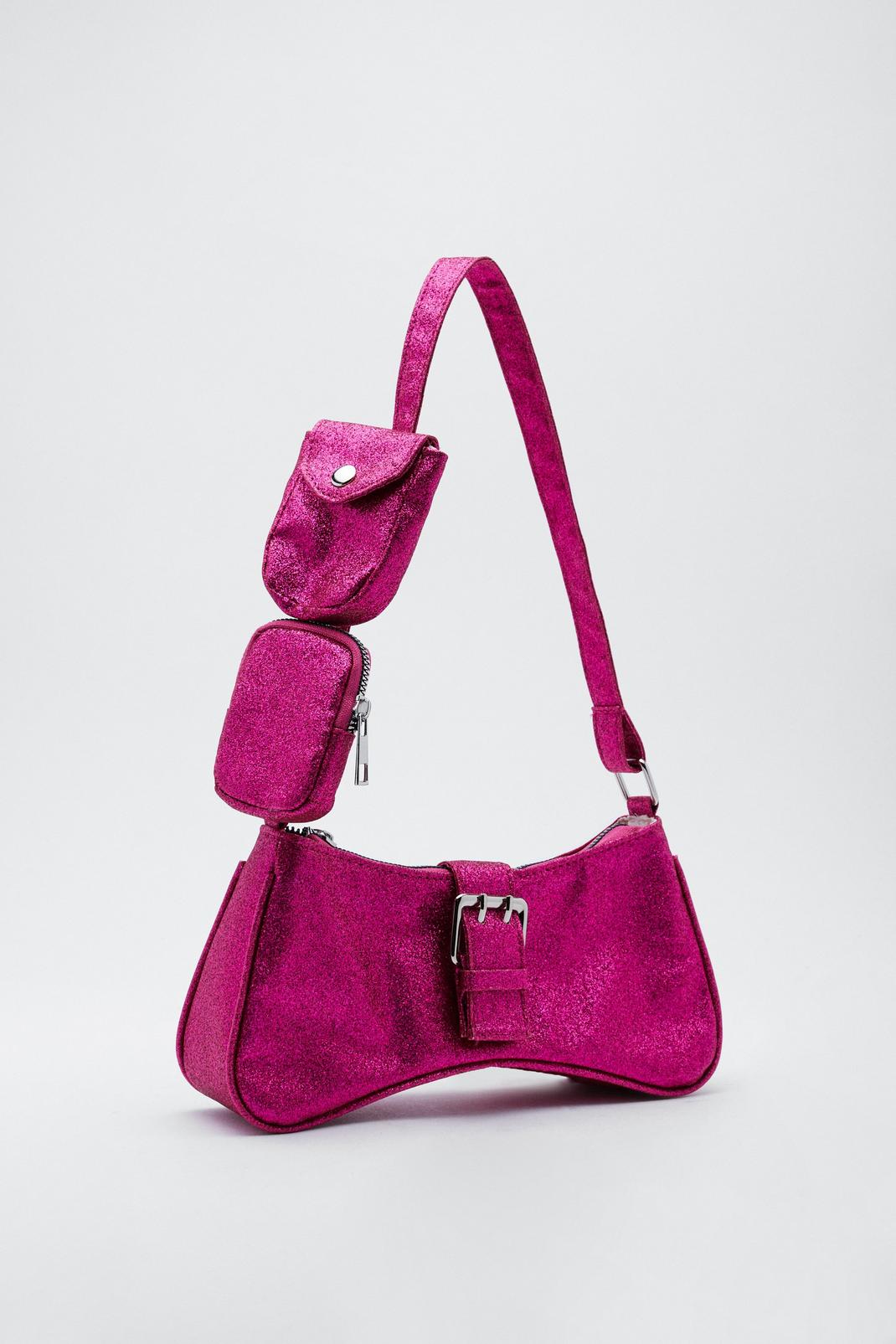 Magenta Sequin Buckle Multi Pocket Shoulder Bag image number 1