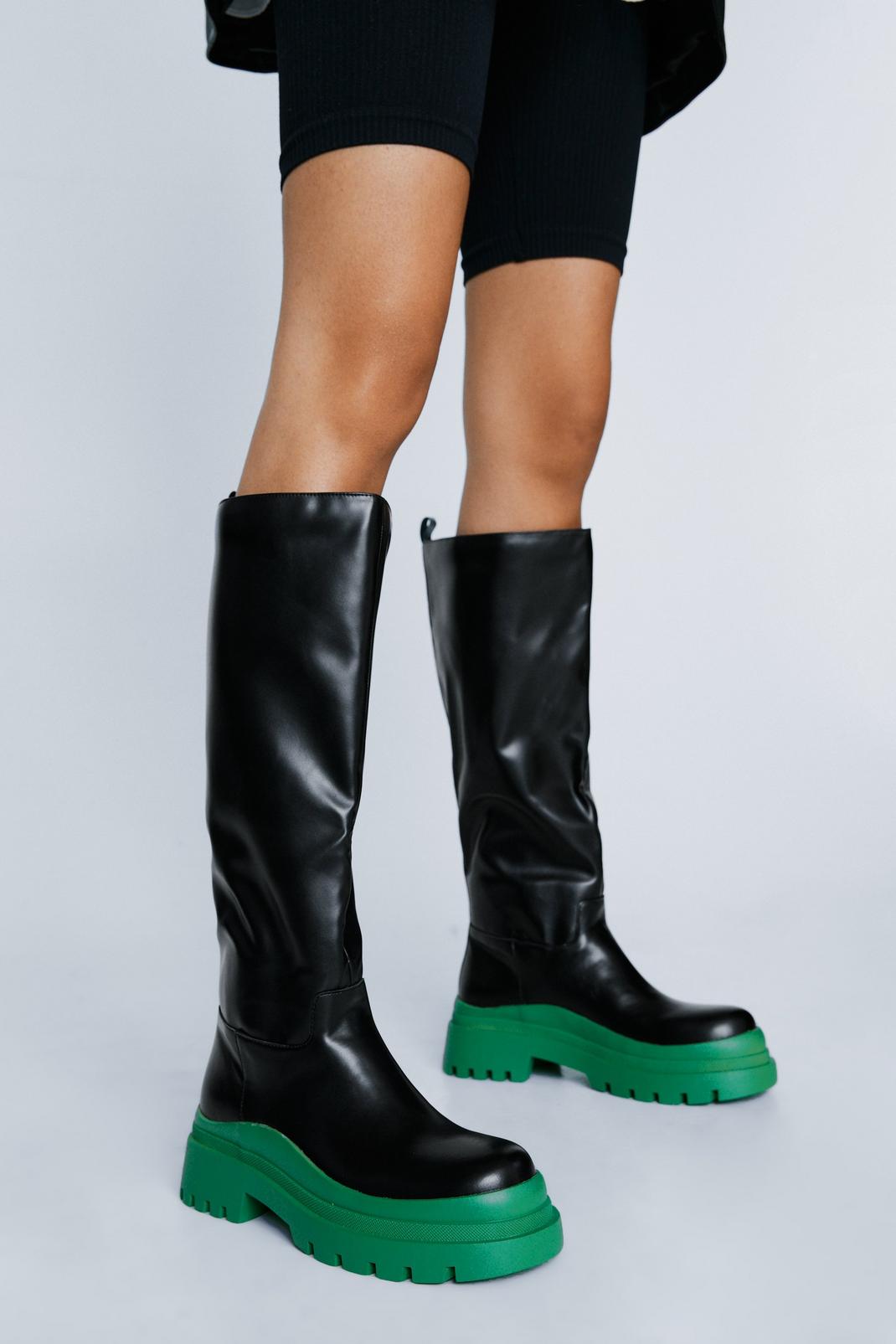 Black Faux Leather Chunky Knee High Boot image number 1