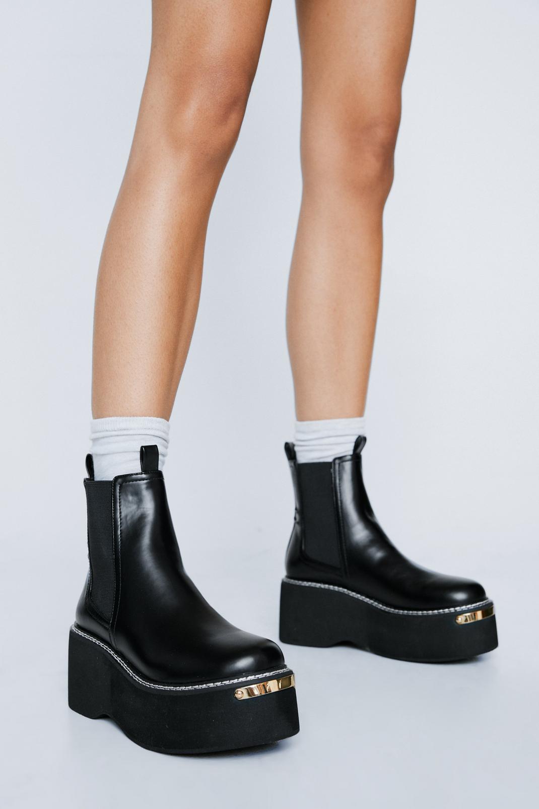 Black Faux Leather Wedge Chelsea Boots image number 1