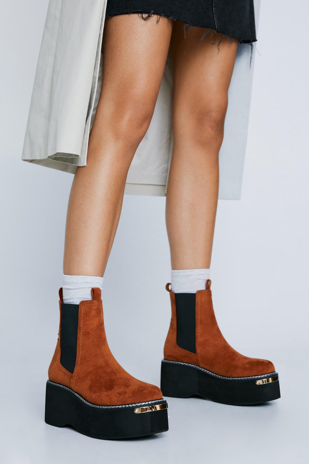 Tan Faux Suede Wedge Chelsea Boots image number 1