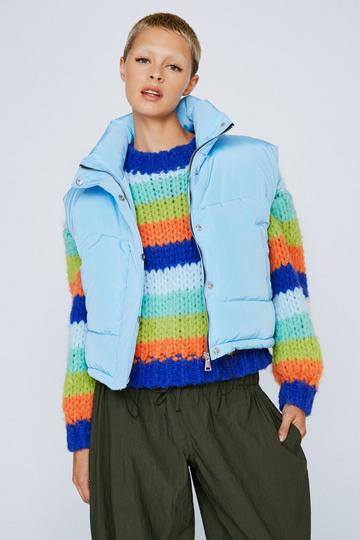 Cropped Zip Through Puffer Vest baby blue