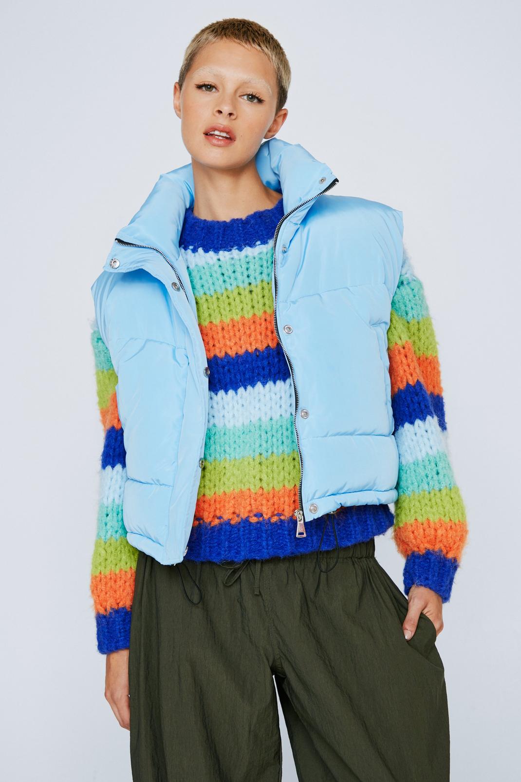 Baby blue Cropped Puffer Zip Through Body Warmer image number 1