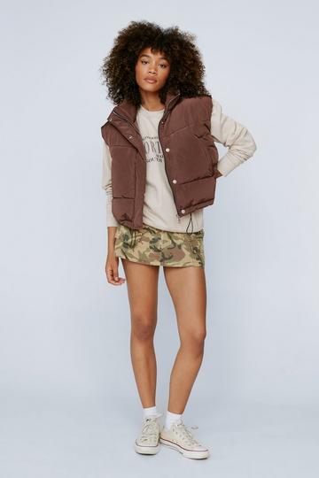 Cropped Zip Through Puffer Vest chocolate