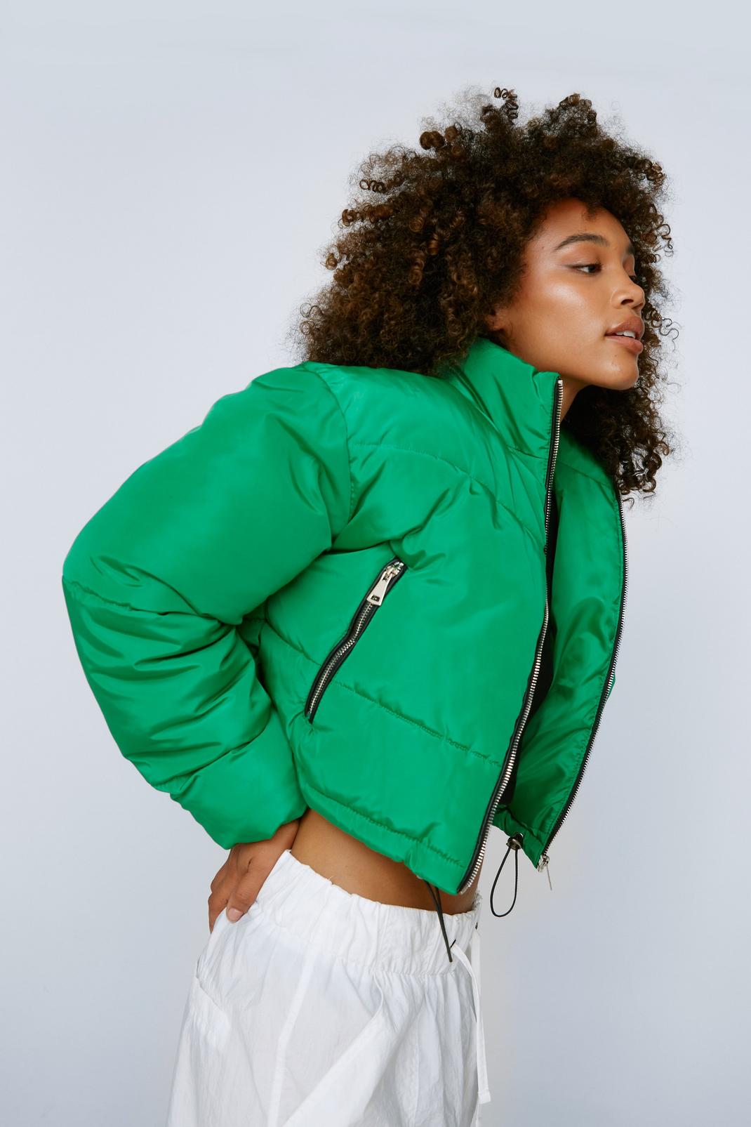 Green Cropped Puffer Zip Through Jacket image number 1