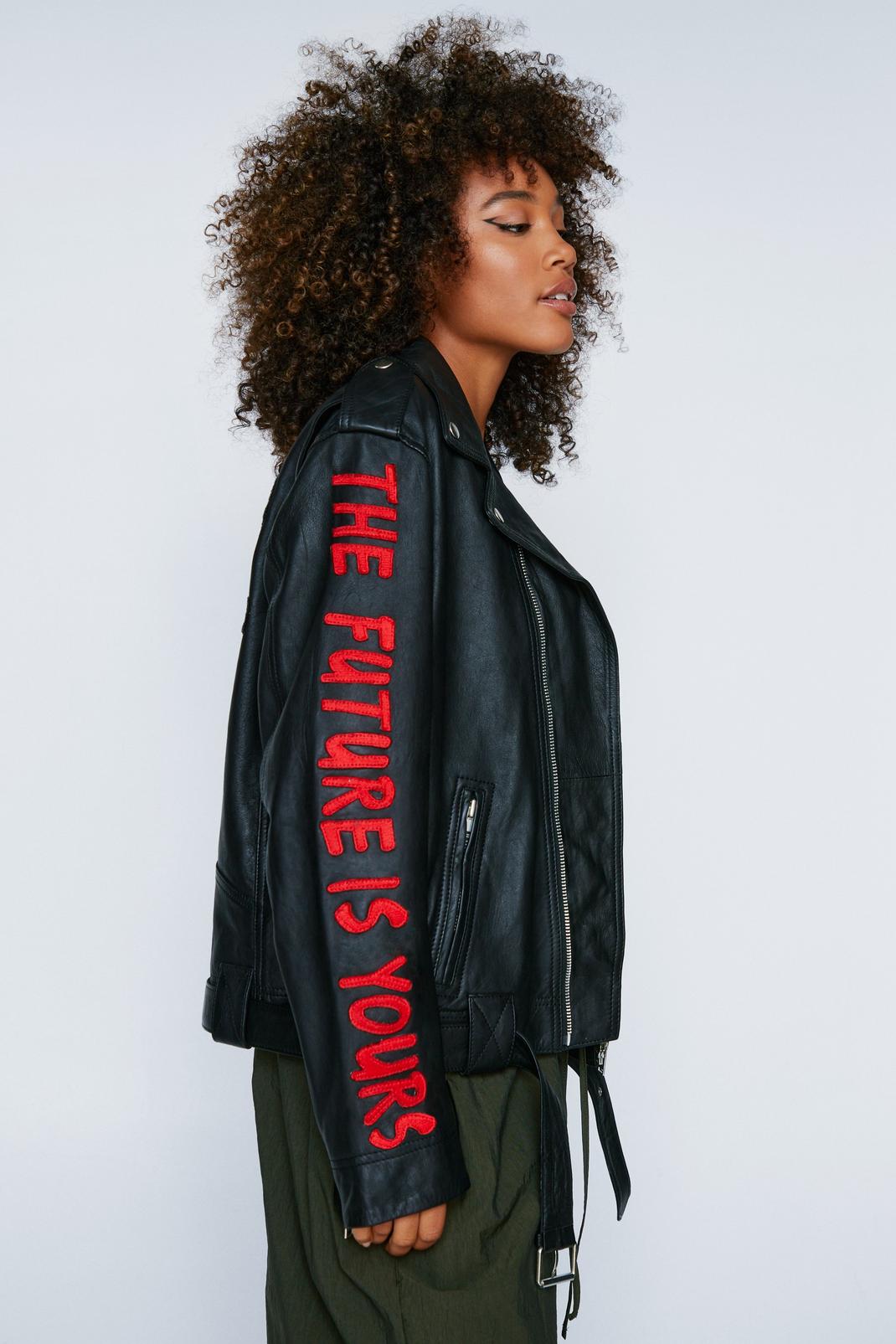 Real Leather Oversized Embroidered Jacket image number 1