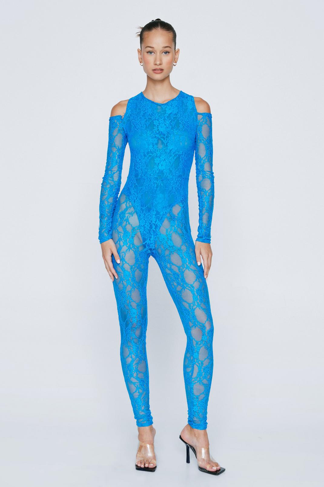 Blue All Over Stretch Lace Jumpsuit image number 1