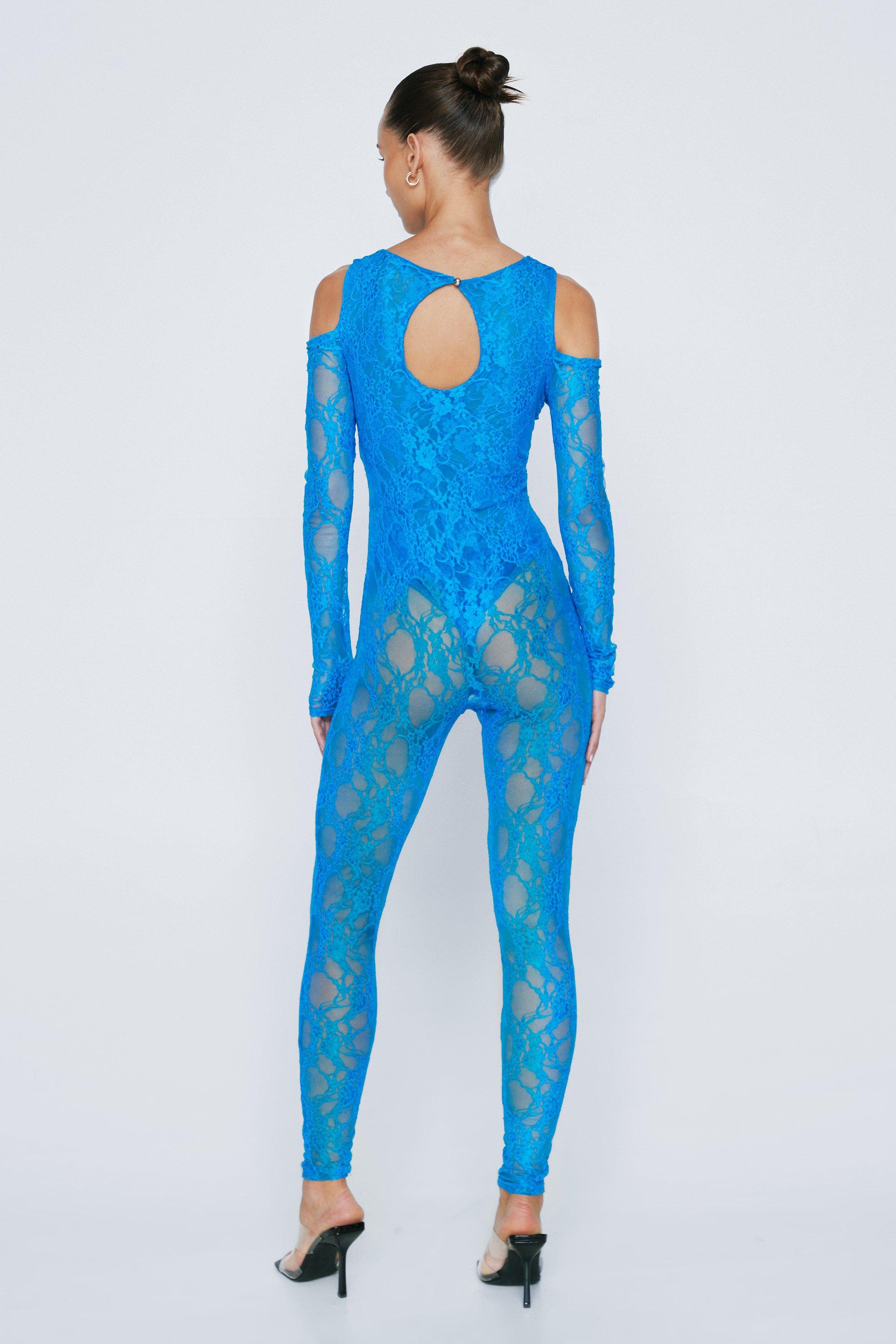 Lace store jumpsuit blue