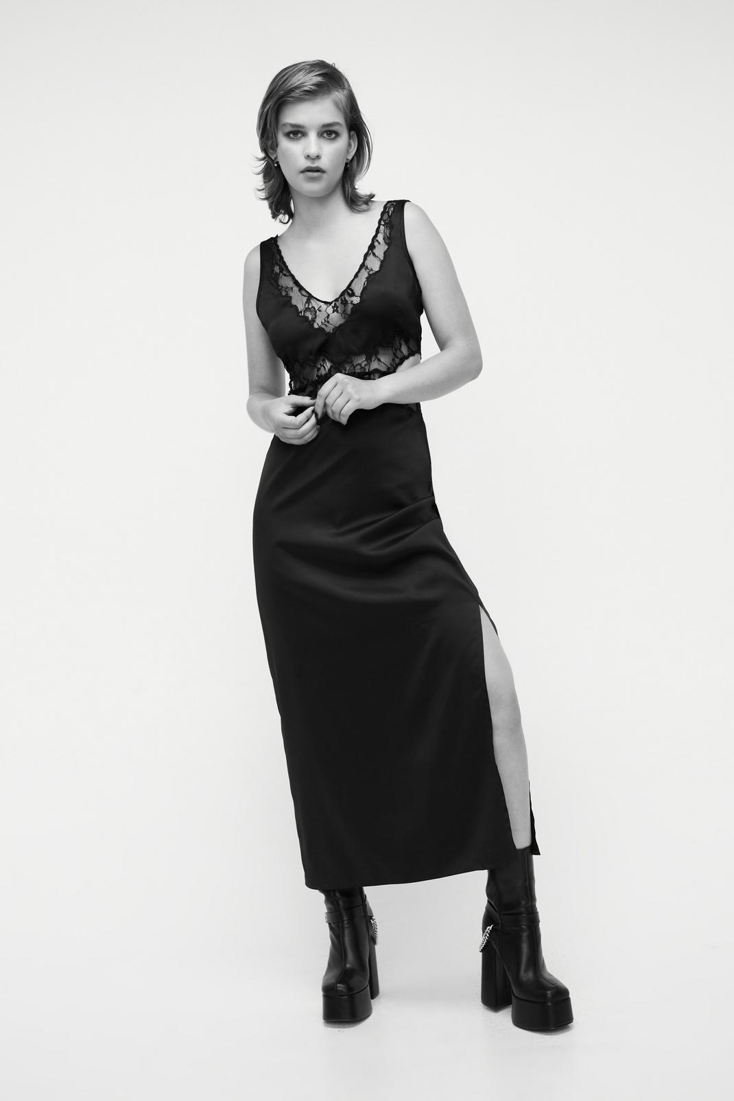 Black Lace Cut Out Maxi Dress image number 1