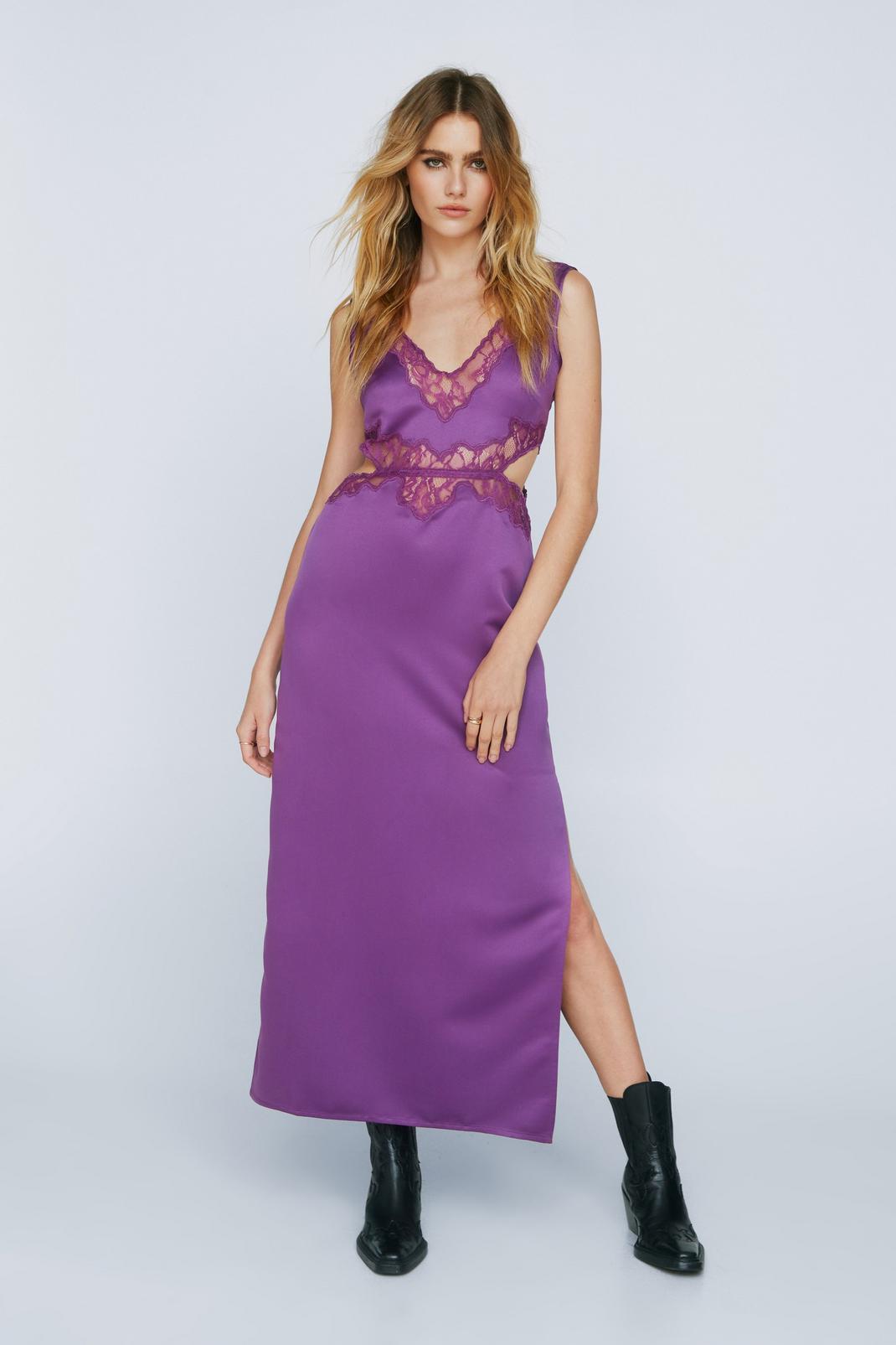 Purple Lace Cut Out Maxi Dress image number 1