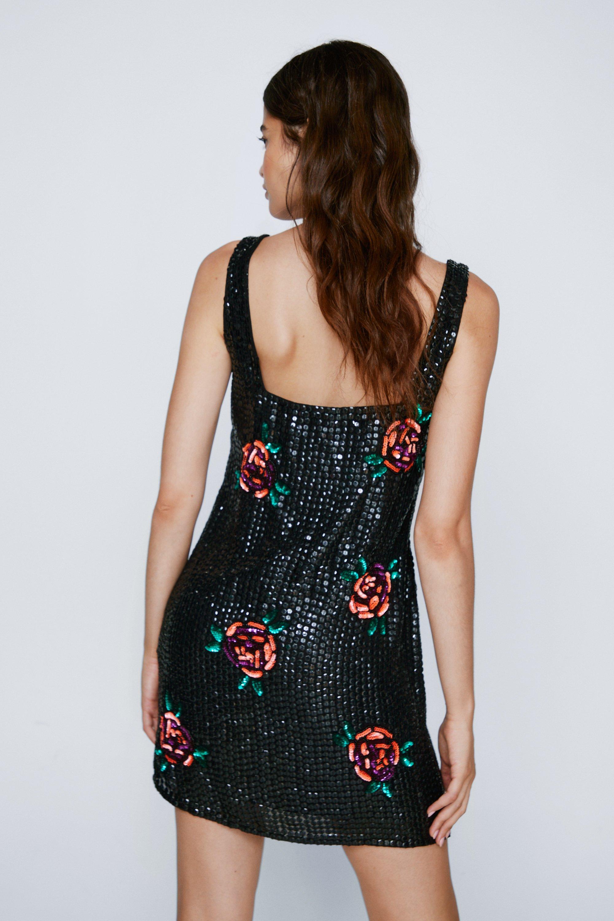 Sequin floral outlet dress