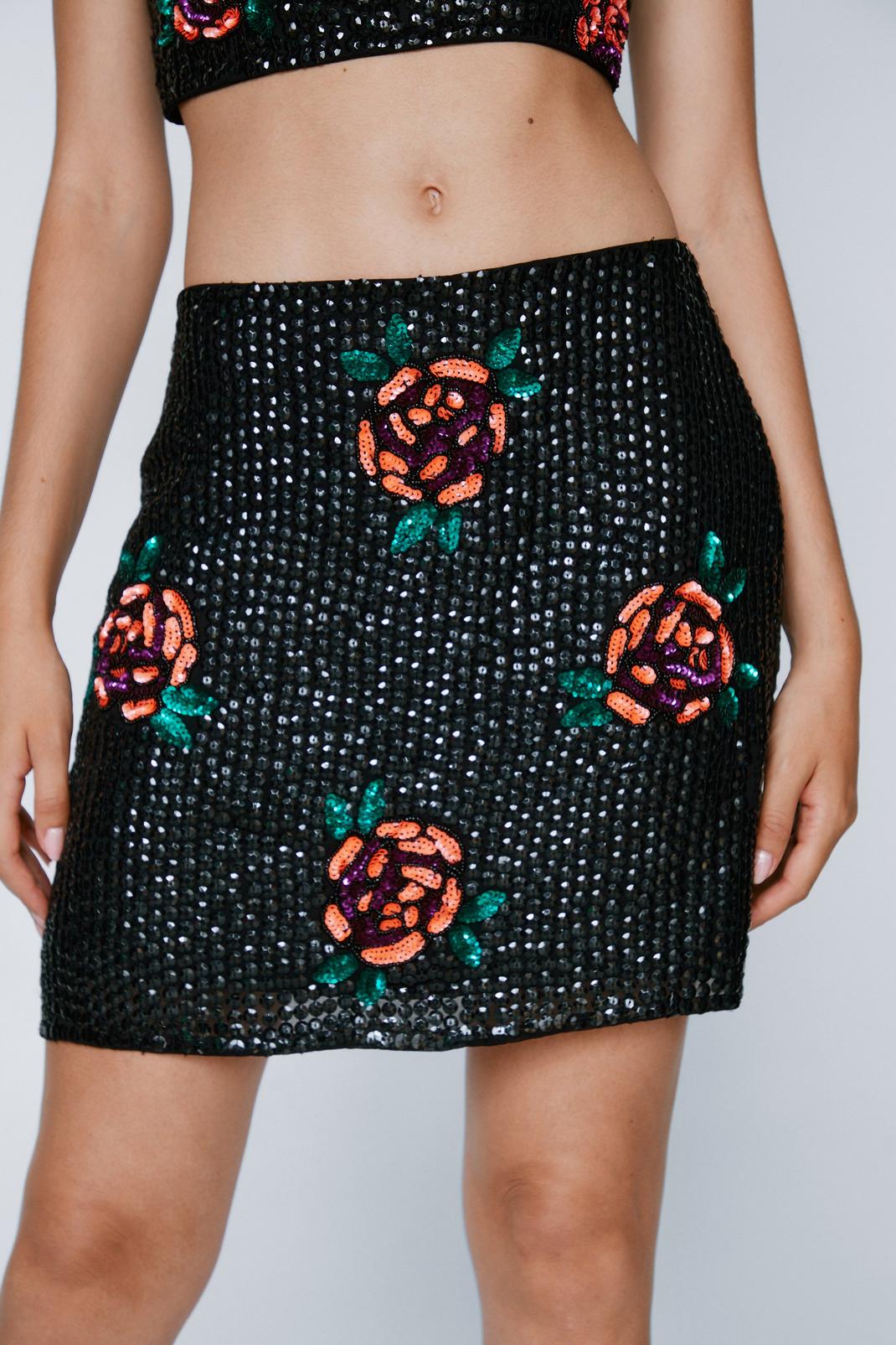 Black Floral Sequin Mini Pelmet Skirt image number 1
