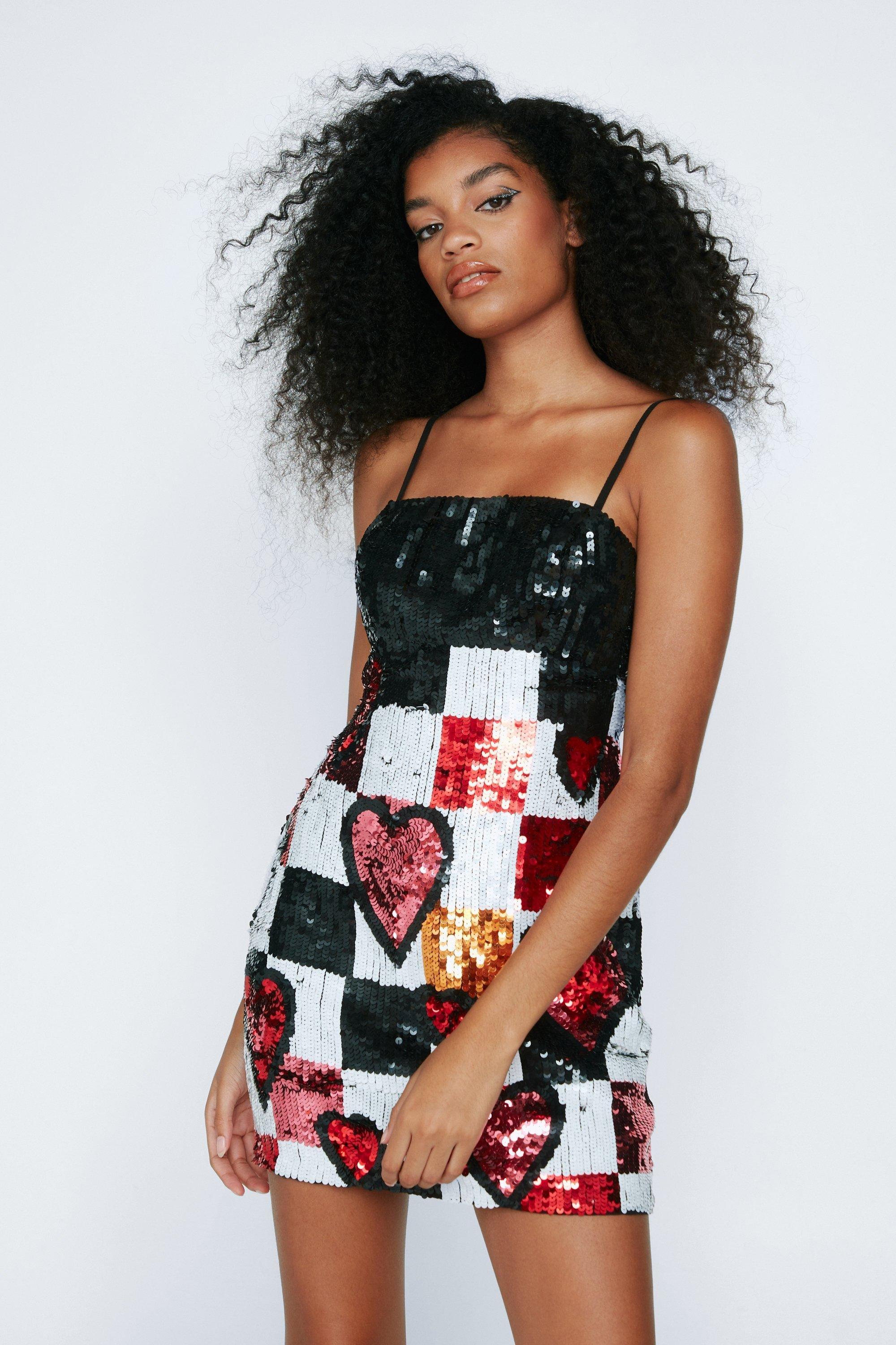 Heart Checkerboard Sequin Mini Dress | Nasty Gal