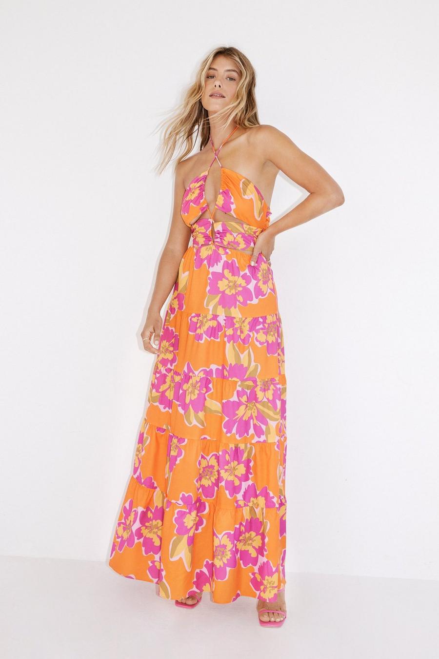 Bold Floral Halterneck Maxi Dress