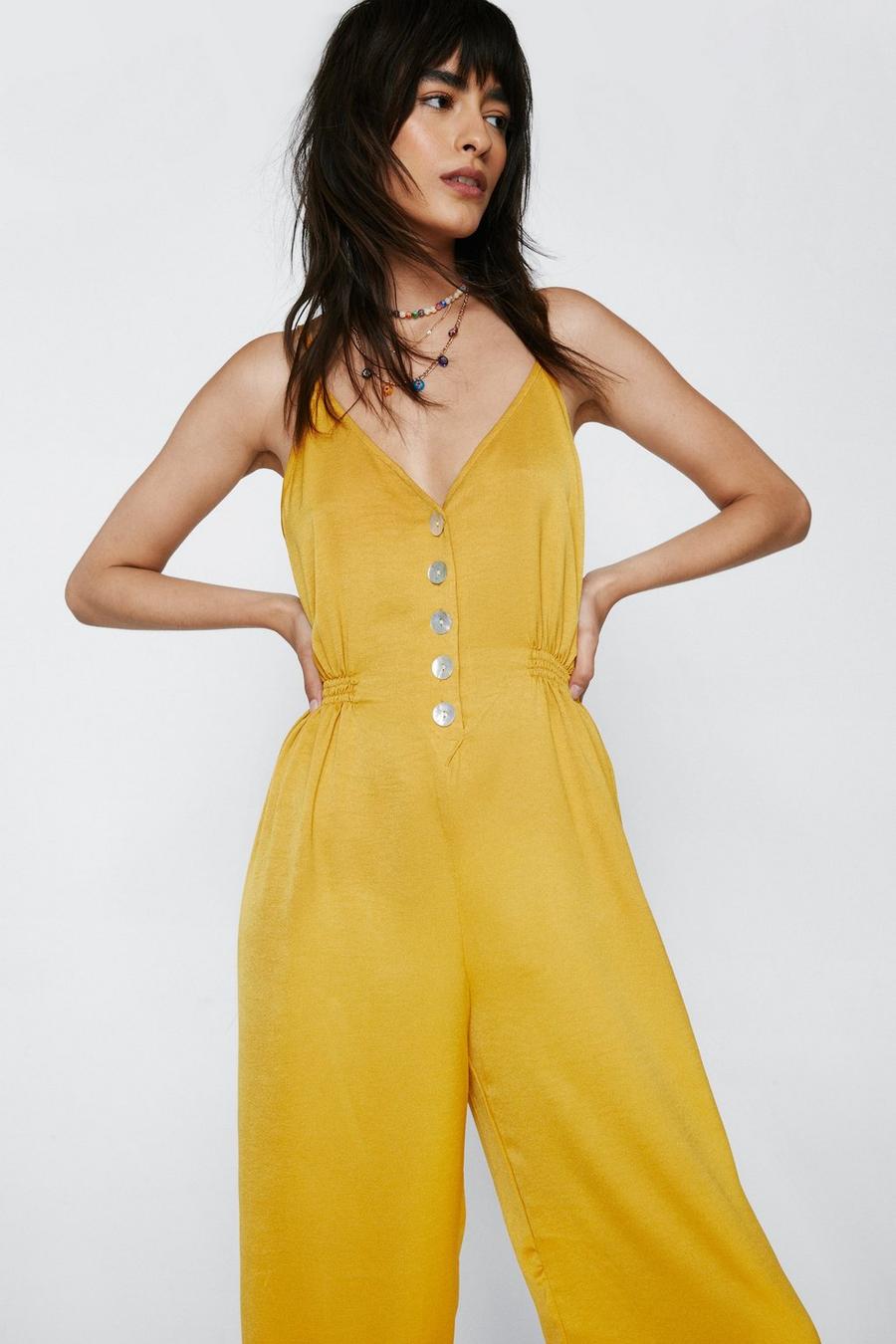 Satin Button Front Strappy Jumpsuit