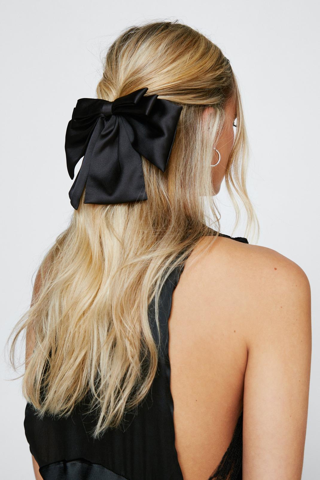 Black Satin Bow Hair Clip image number 1