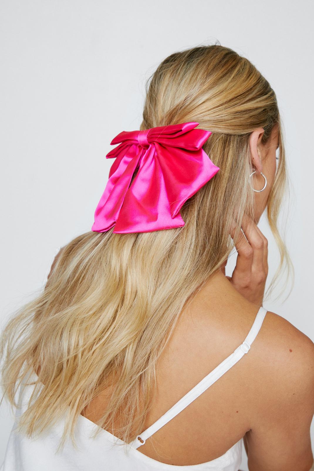 Hot pink Satin Bow Hair Clip image number 1