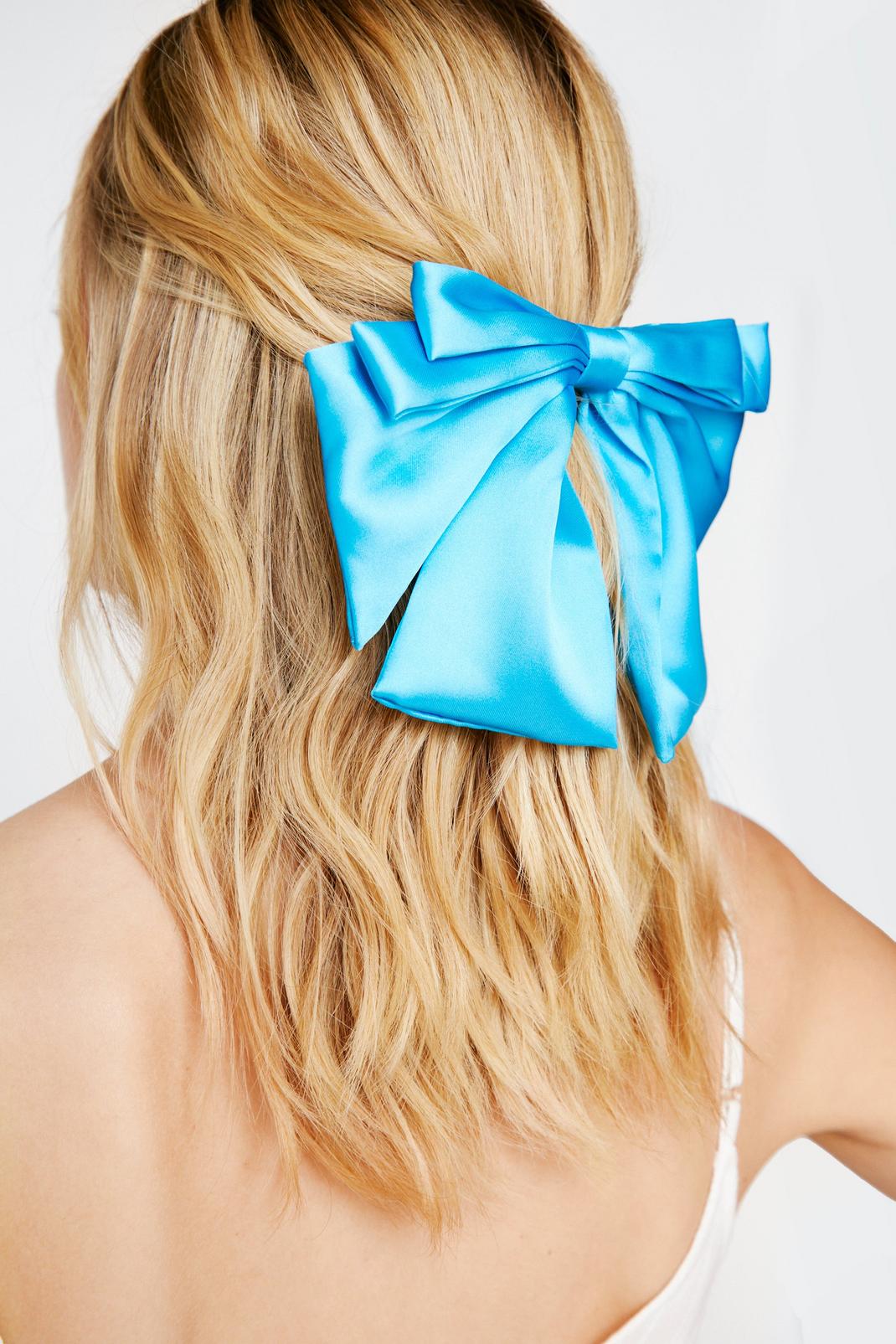 Turquoise Satin Bow Hair Clip image number 1