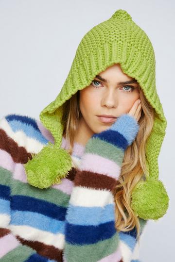 Slouch Knitted Oversized Pom Beanie lime