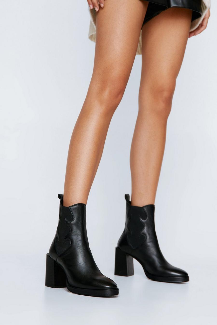 Real Leather Platform Heeled Chelsea Boot