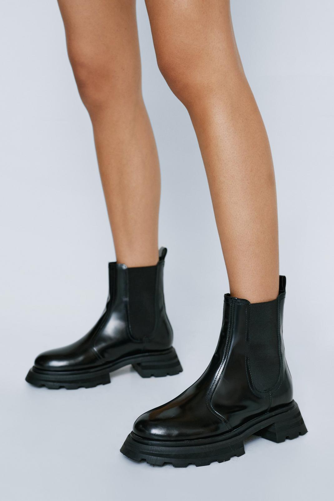 Black Real Leather Chunky Chelsea Boot image number 1