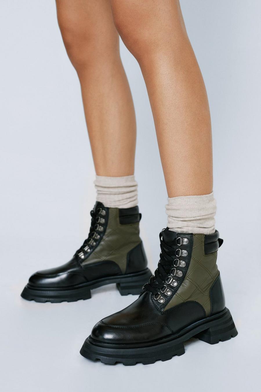 Real Leather Chunky Lace Up Biker Boots