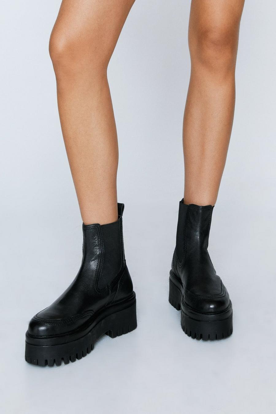 Real Leather Chunky Chlesea Boots