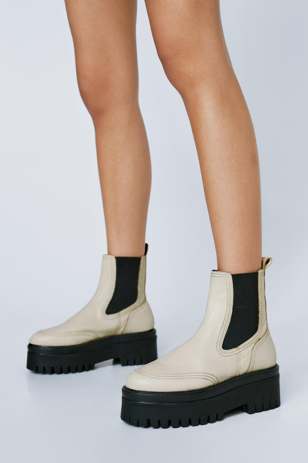 Off white Real Leather Chunky Chlesea Boots image number 1