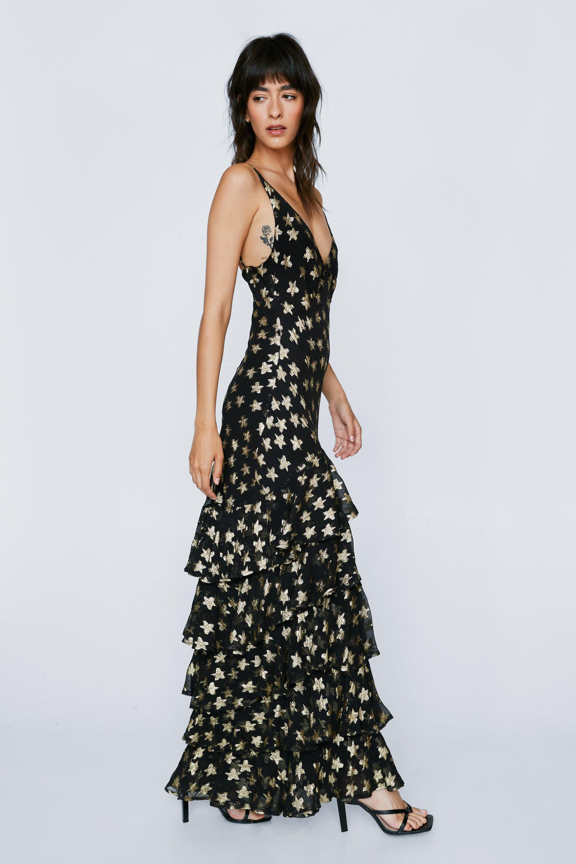 Black dress with gold hot sale stars