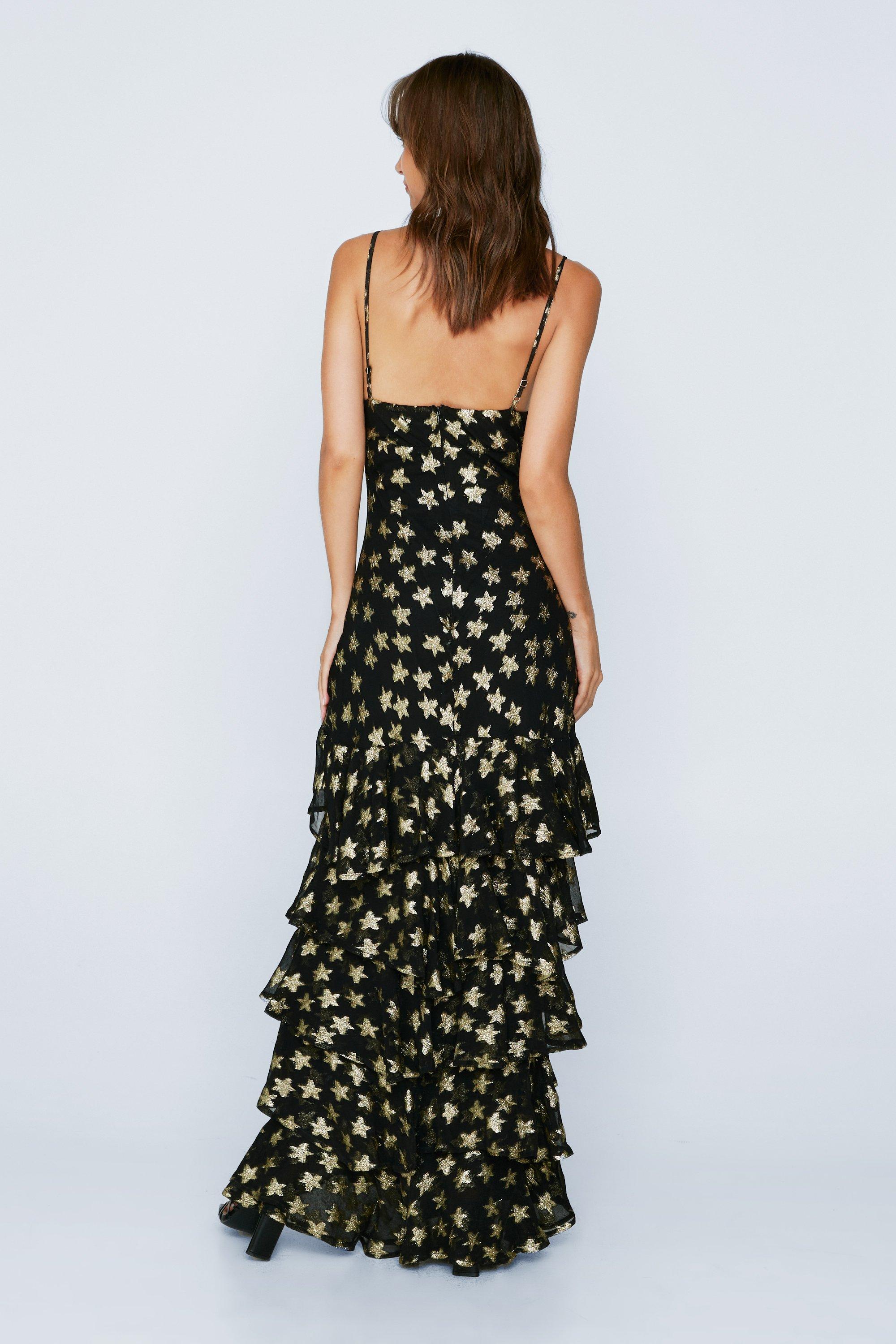 Petite Metallic Star Print Maxi Dress