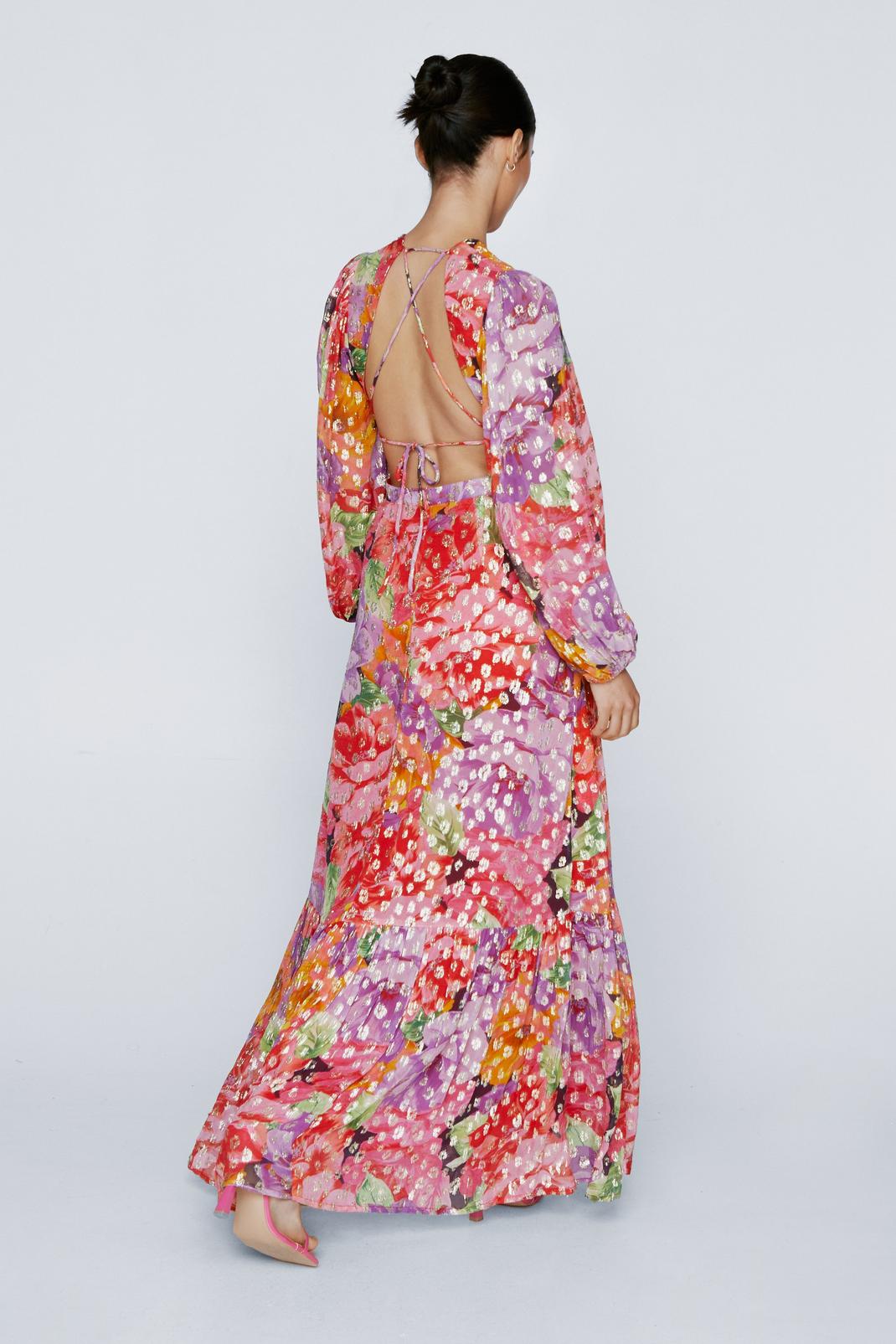 Petite Floral Metallic Print Cut Out Maxi Dress image number 1