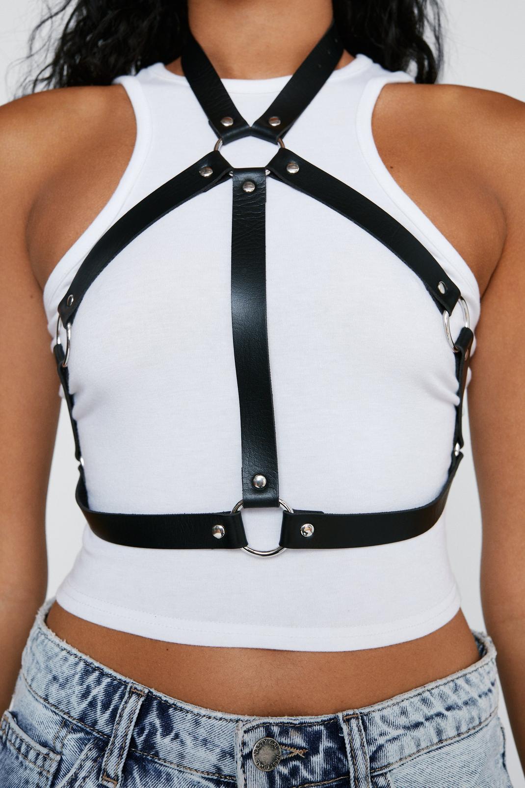 Black Faux Leather Ring Detail Harness image number 1