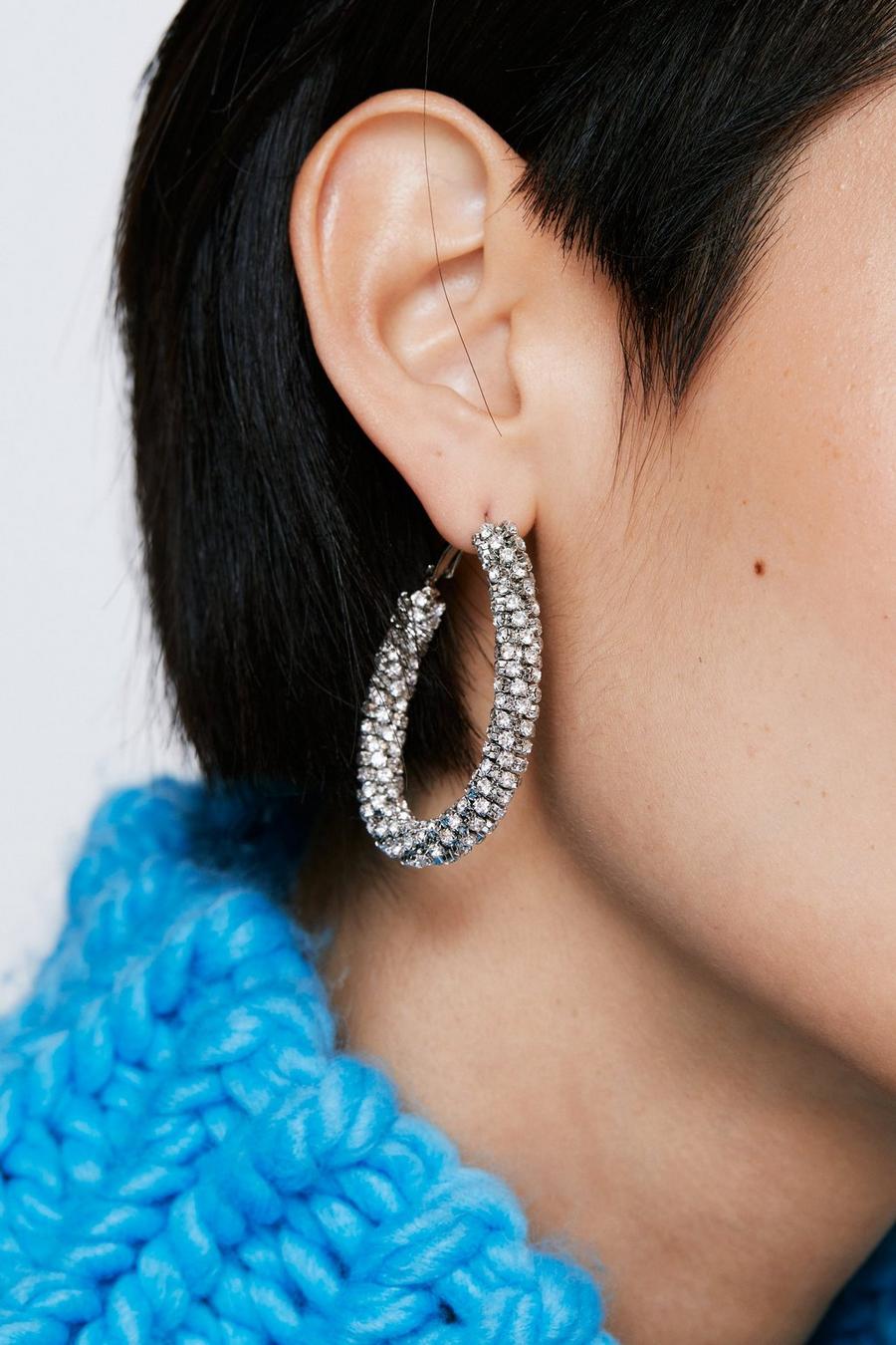 Diamante Oval Hoop Earrings 