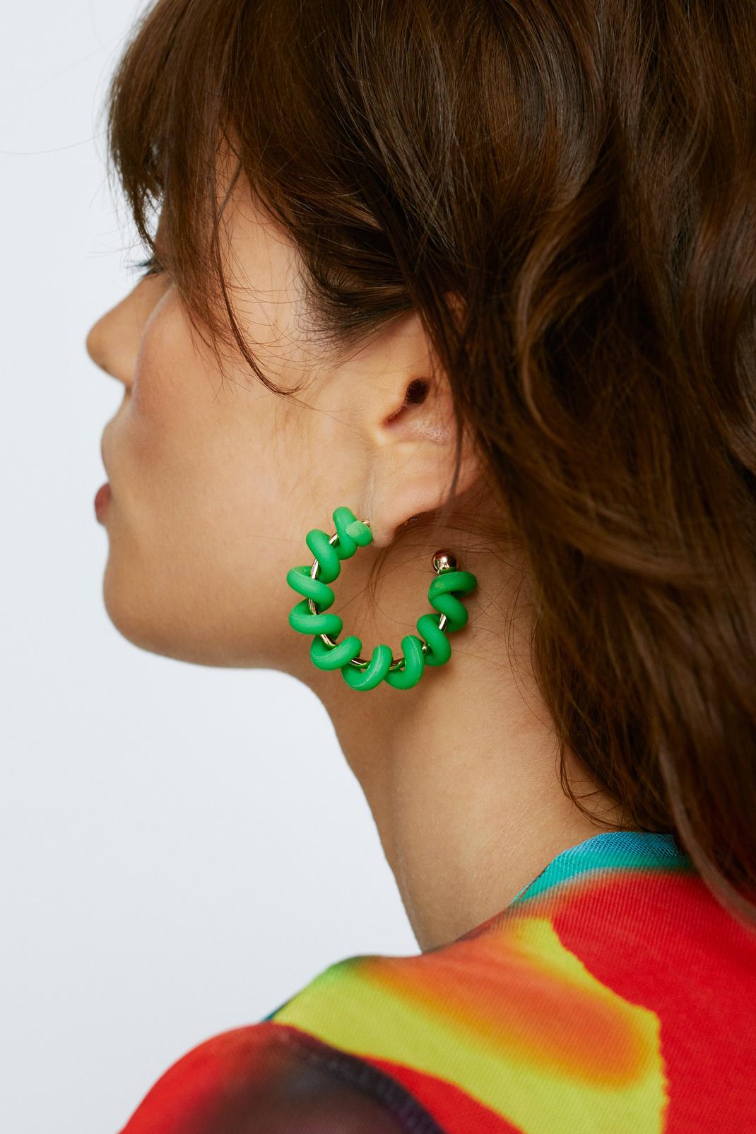 Green Hoop Earrings With Wrap Cord Details image number 1