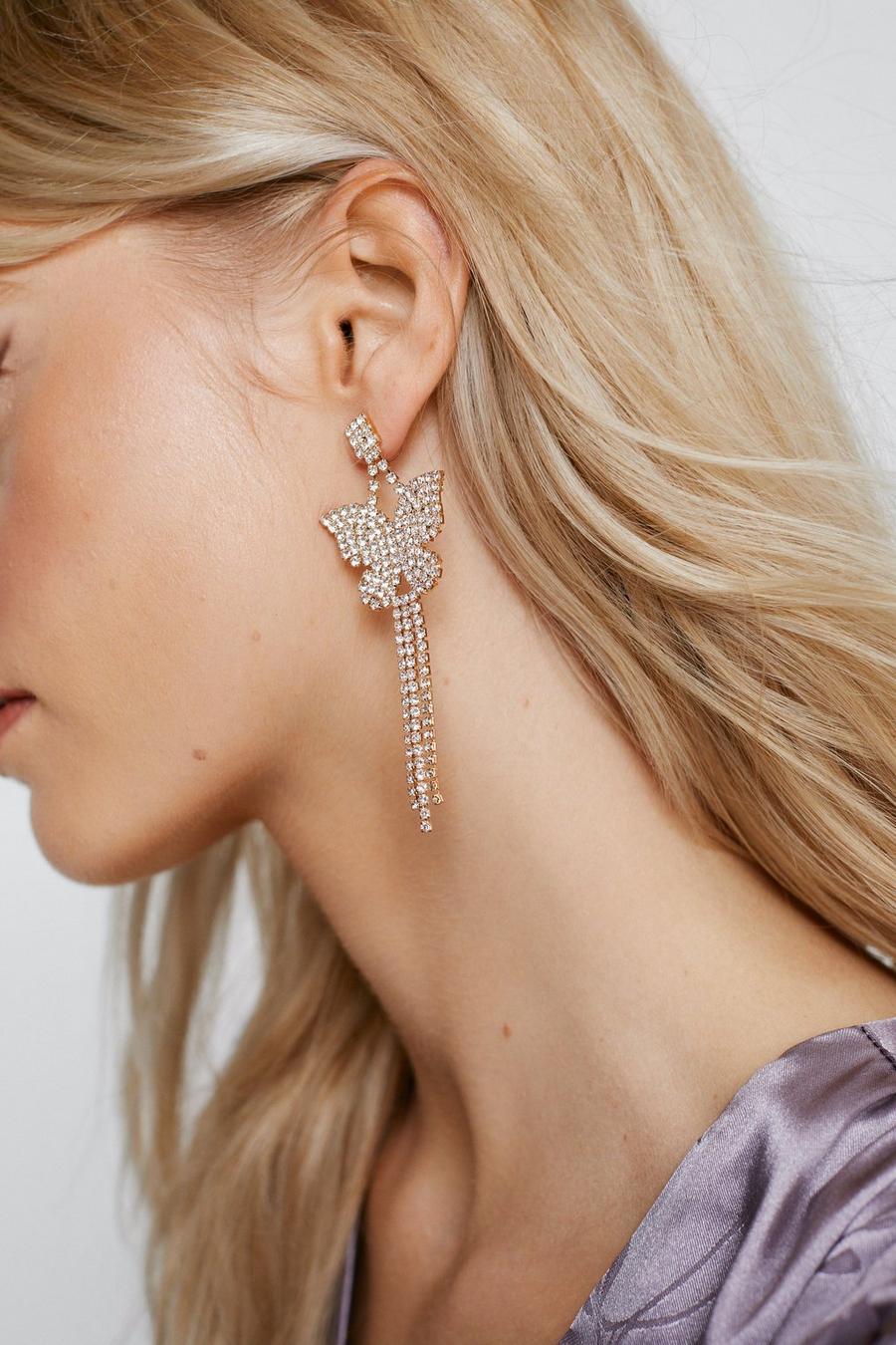 Butterfly Diamante Tassel Earrings 