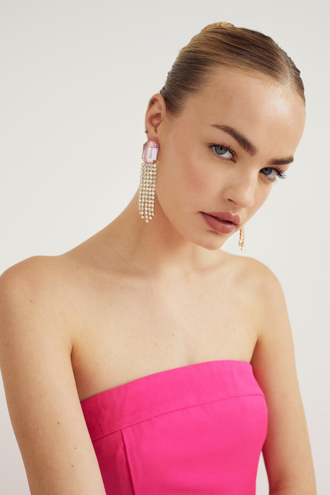 Pink Jewel Diamante Tassel Drop Earrings  image number 1