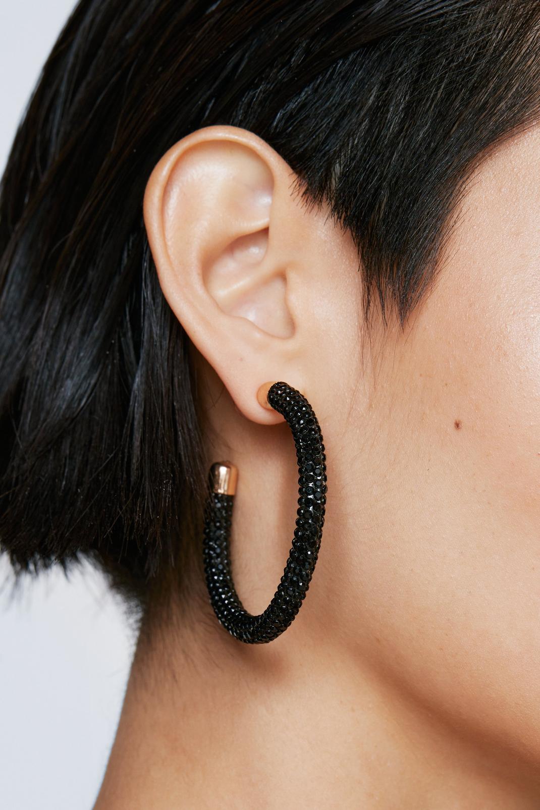 Black Embellished Crystal Hoop Earrings image number 1