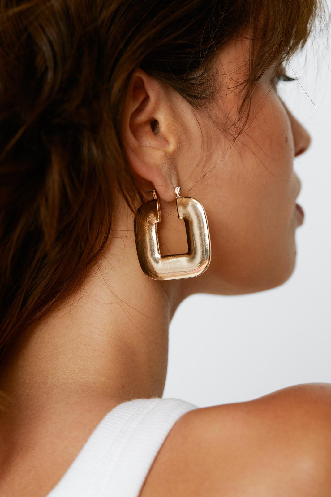 Gold Square Cube Hoops Earrings image number 1