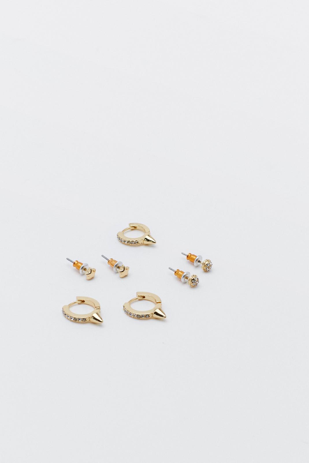Gold Diamante Hoop And Stud Earring Sets image number 1