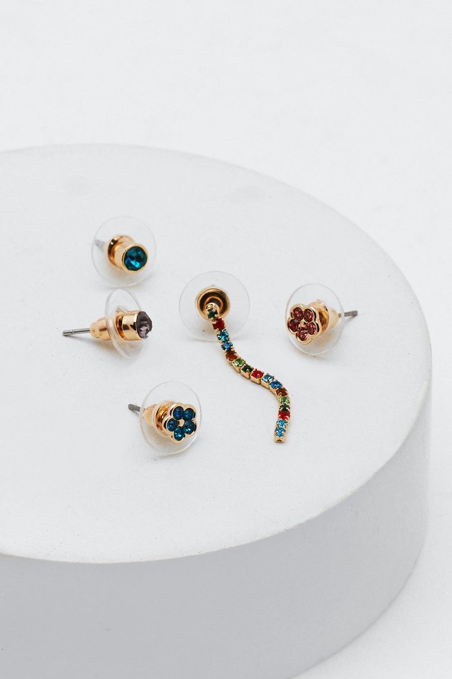Diamante Floral Pack of 5 Earrings
