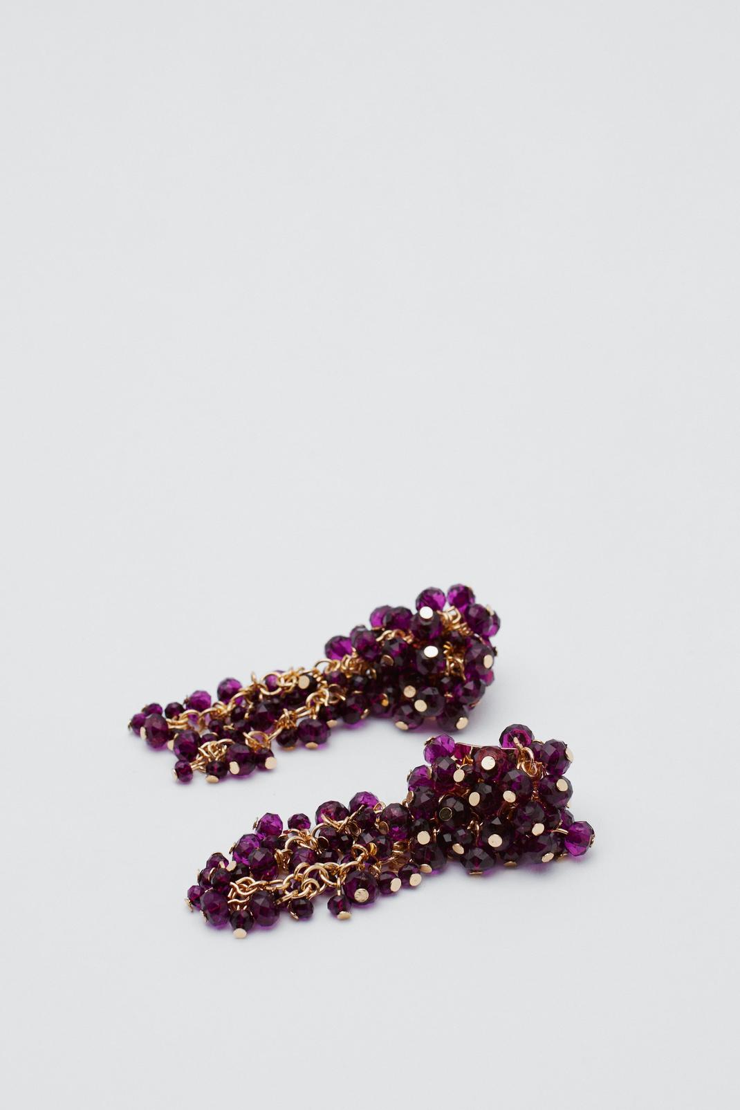 Purple Beaded Tassel Earrings image number 1
