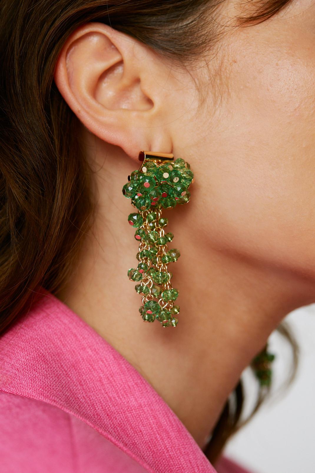 Boucles d'oreilles à perles pendantes recyclées, Green image number 1