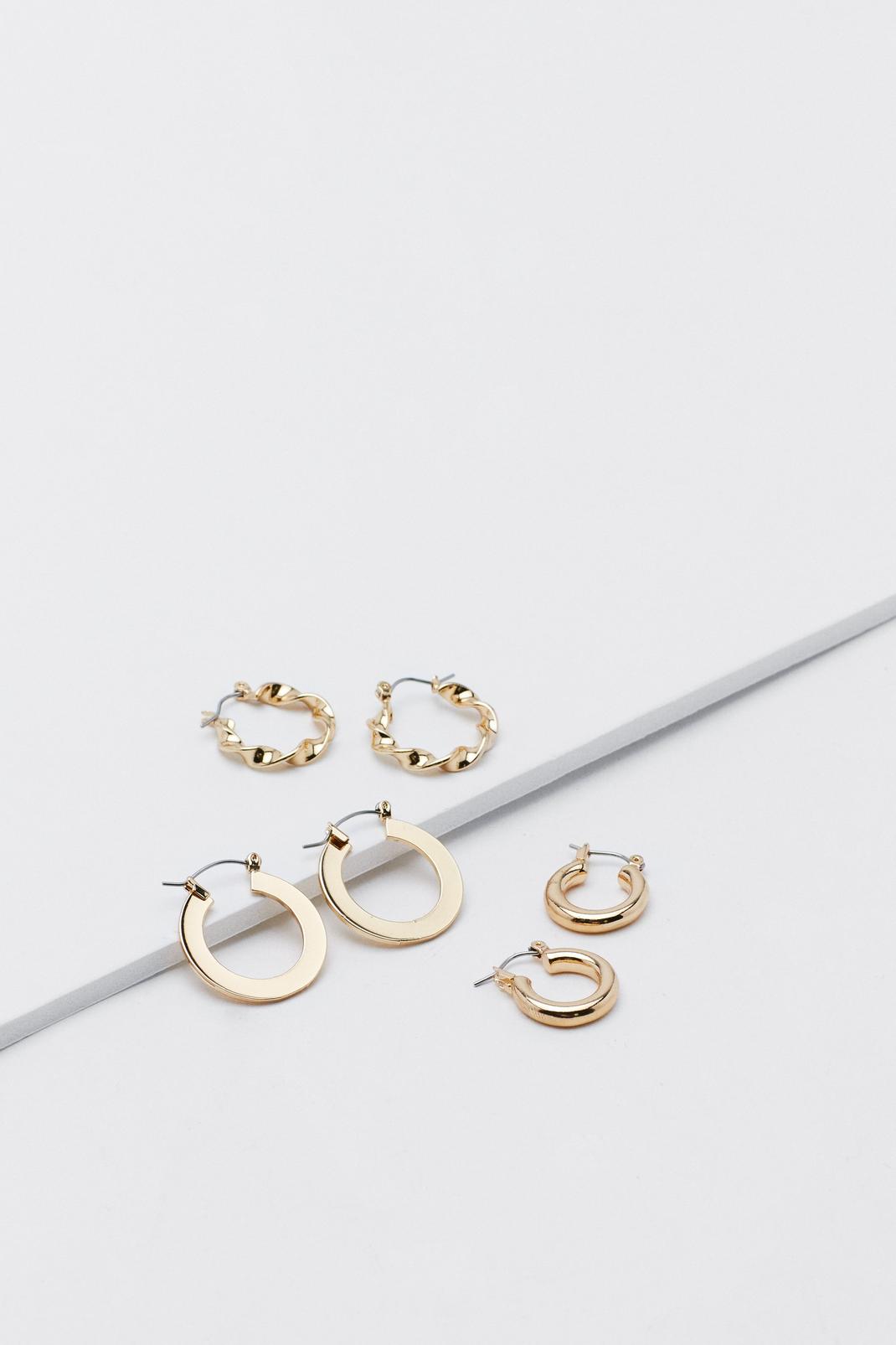 Gold Hoop Earrings Set of 3 image number 1
