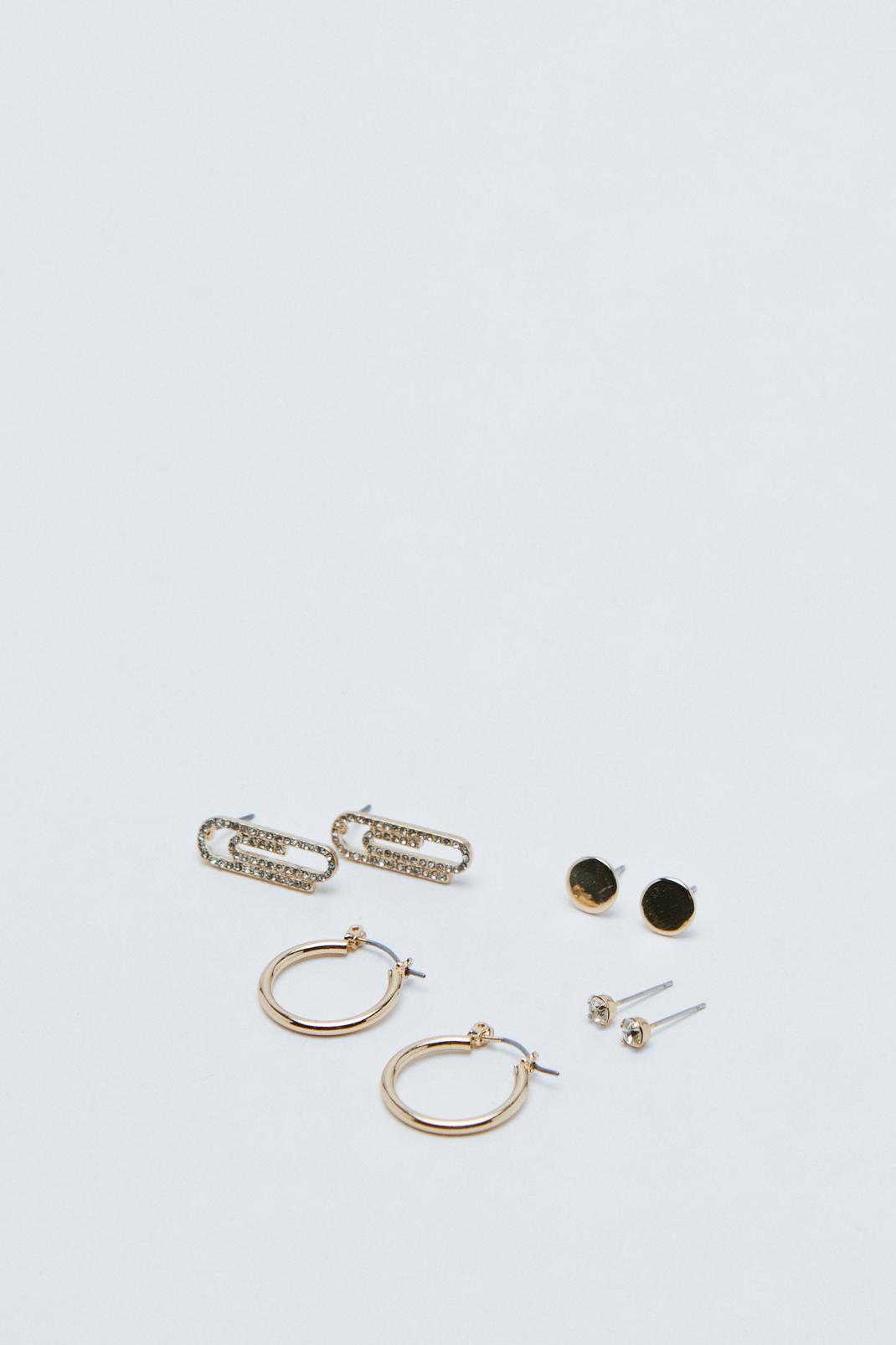 Gold Set of 4 Mixed Diamante Earrings image number 1