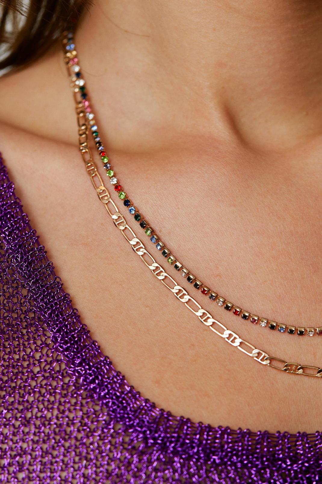 Gold Rainbow Layered Chain Necklace image number 1