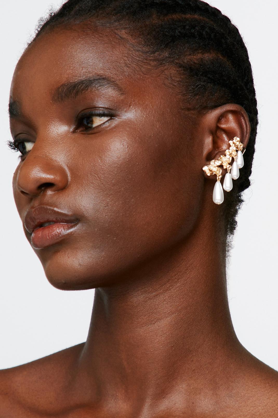 Gold Pearl Drop Statement Earrings image number 1